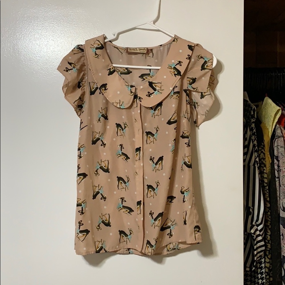 Peter Pan collar deer print shirt